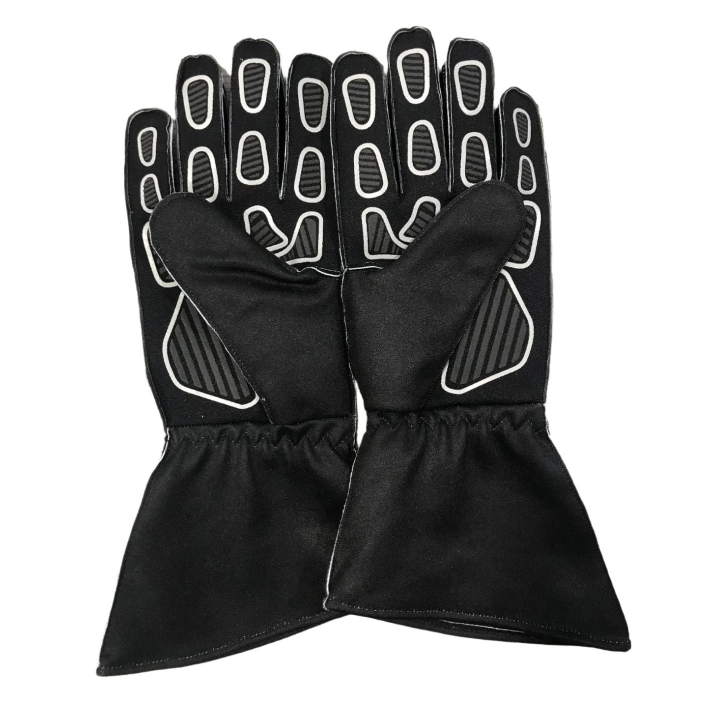 Black Charles Leclerc 2022 Ferrari F1 Replica Race Gloves in close-up detail, showing the palm grip pattern used in GP racing conditions