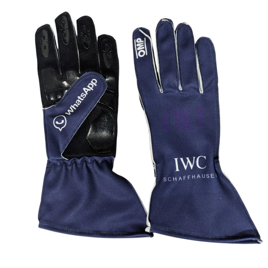 Red Mercedes 2026 F1 Race Gloves laid flat, front view, showing the full racing design and replica stitching