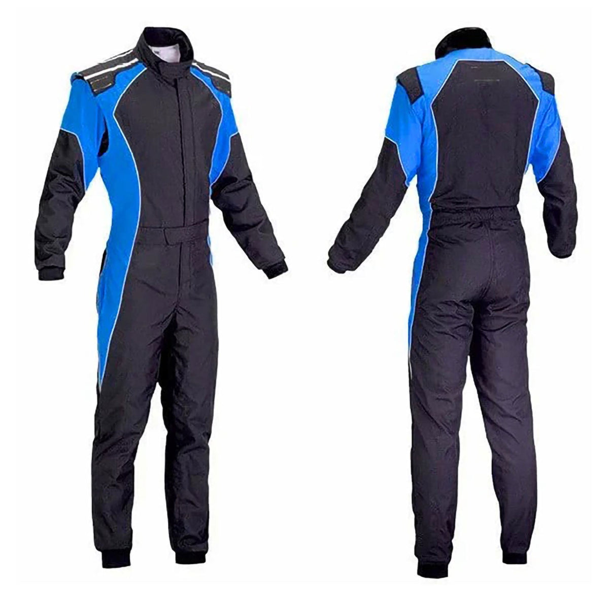 Black & Blue Go Kart Custom Track Suit Front & Back View