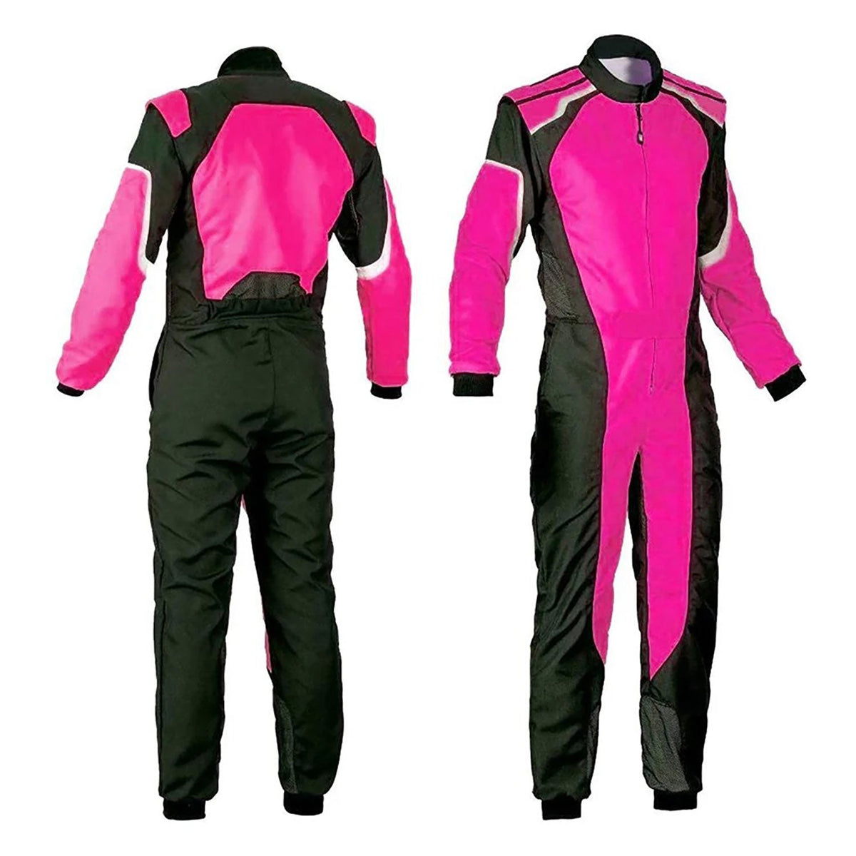 Black, Pink Go-Kart Racing Karting Costume Front and back View