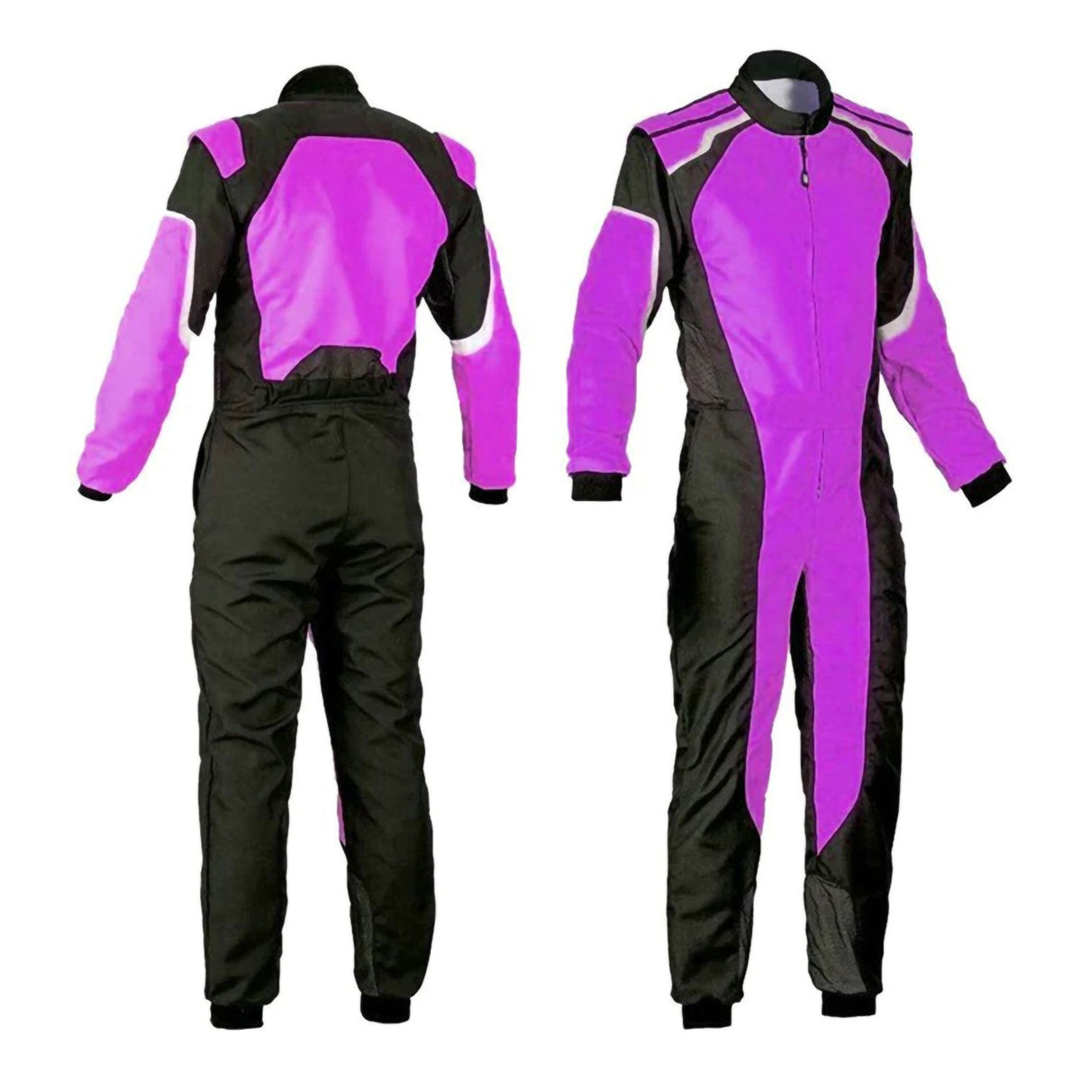 Black & Purple Go Kart Custom Track Suit Front & Back View