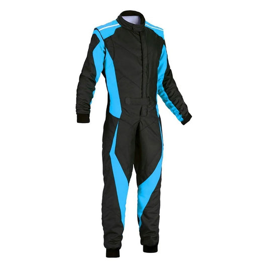 Black and Blue Go-Kart Driver Racing Track Suit Front View