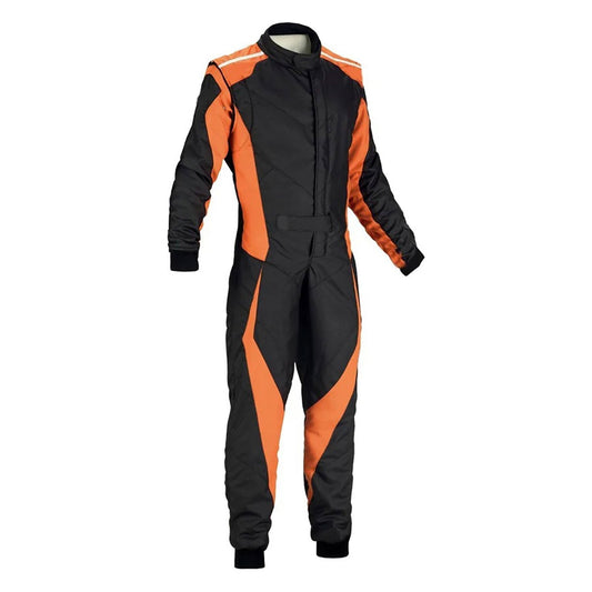 Black and Orange Go-Kart Driver Racing Track Suit Front View