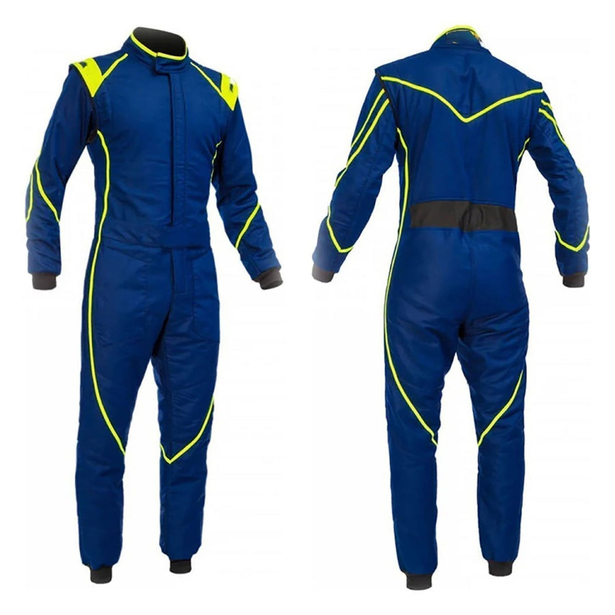 Blue Go-Kart Driver Racing Track Suit Front & Back View