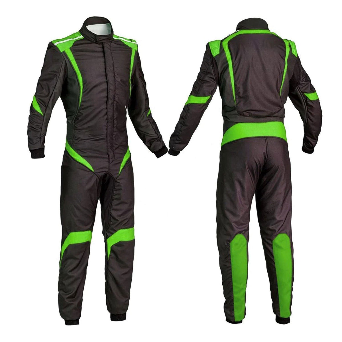Custom Black & Green Go Kart Racing Track Suit Front & Back View