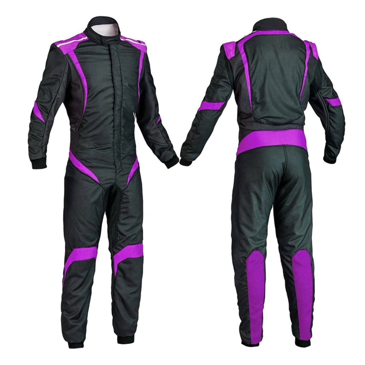 Custom Black & Purple Go Kart Racing Track Suit Front & Back View
