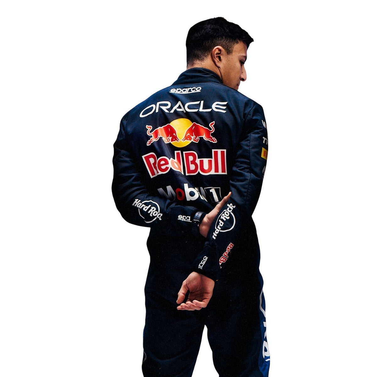 Isack Hadjar F1 Race Red Bull Driver Suit Close Up View