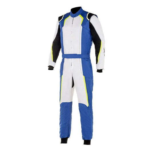 Karting Racing Driver - White, Royal Blue Motorsport Suit Front View