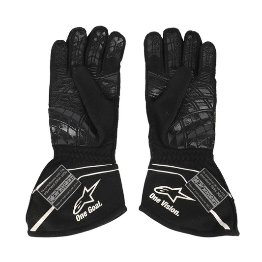 Pair of black Nico Hülkenberg 2017 Replica Race Gloves F1 Renault with brand logo Front View
