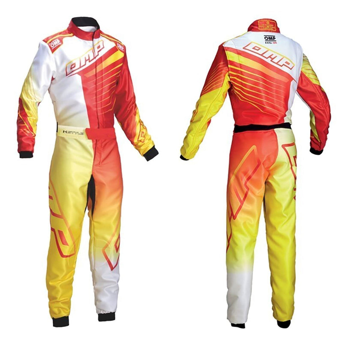 OMP KS 1-R White, Yellow, Orange Karting Go-Kart Suit Front View