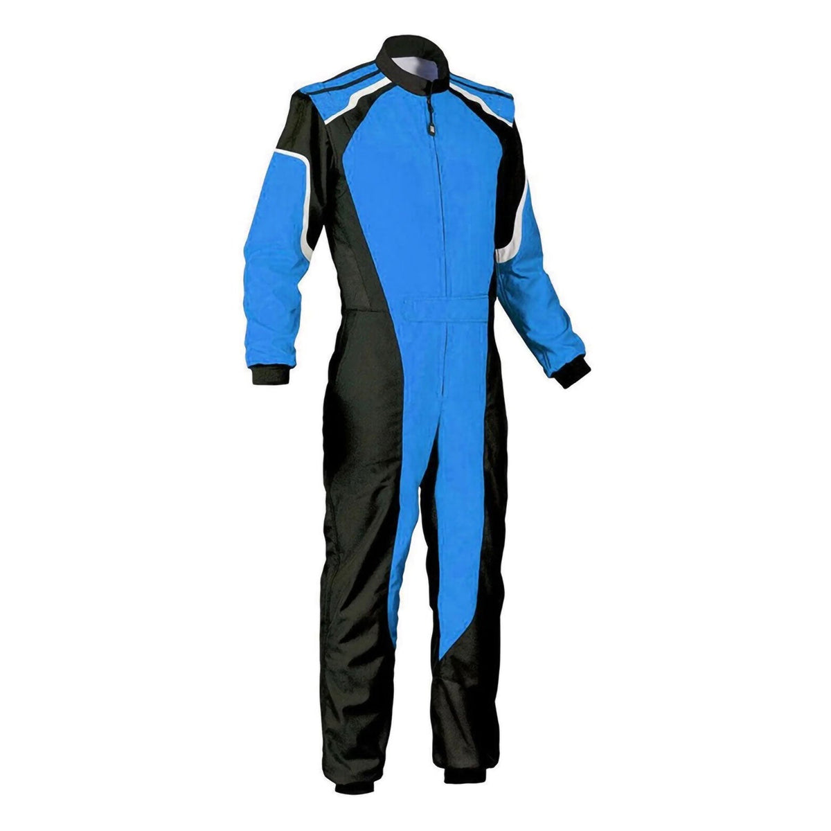 Plain Black & Blue Go Kart Racing Track Suit Front View