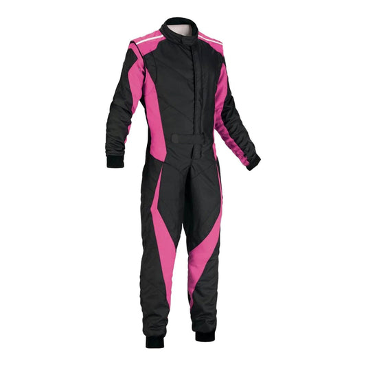 Plain Black & Pink Go Kart Racing Motorsport Suit Front View