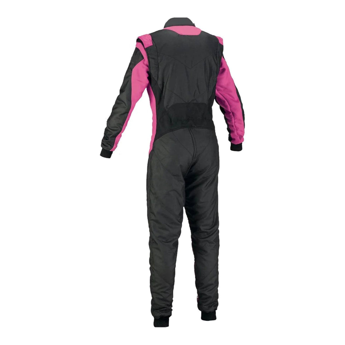 Plain Black & Pink Go Kart Racing Track Suit Back View