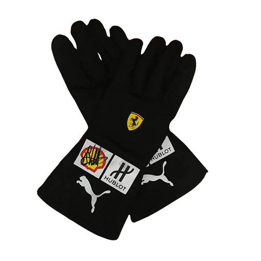 Black Sebastian Vettel 2018 Race Gloves F1 Ferrari with sponsor logos Back View