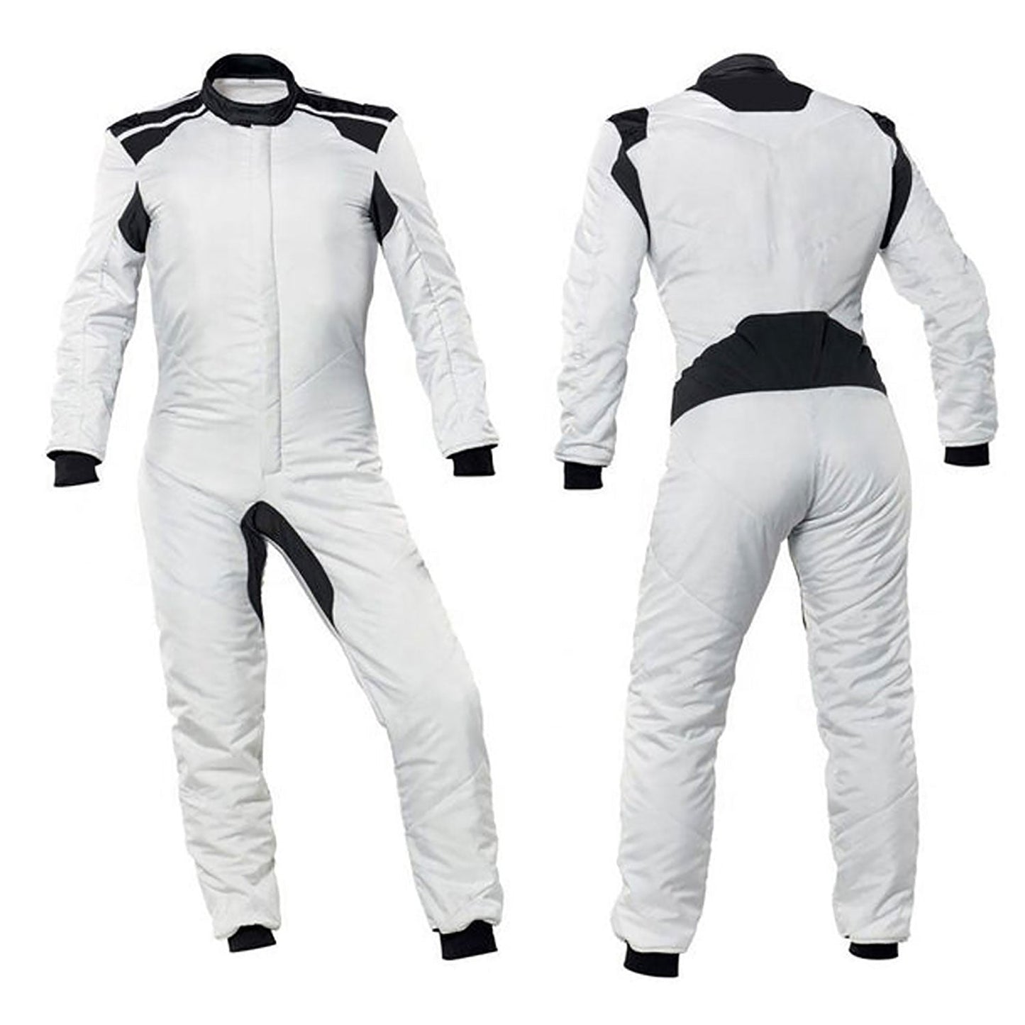 White Go-Kart Car Driver Racing Costume Track Suit Front View