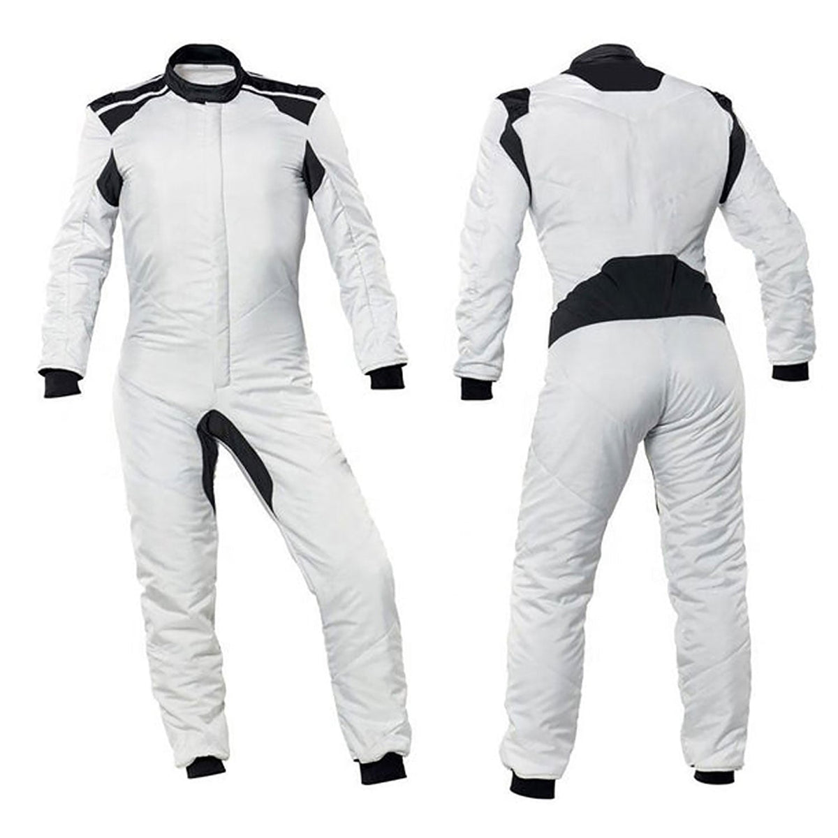 White Go-Kart Car Driver Racing Costume Track Suit Front & Back View