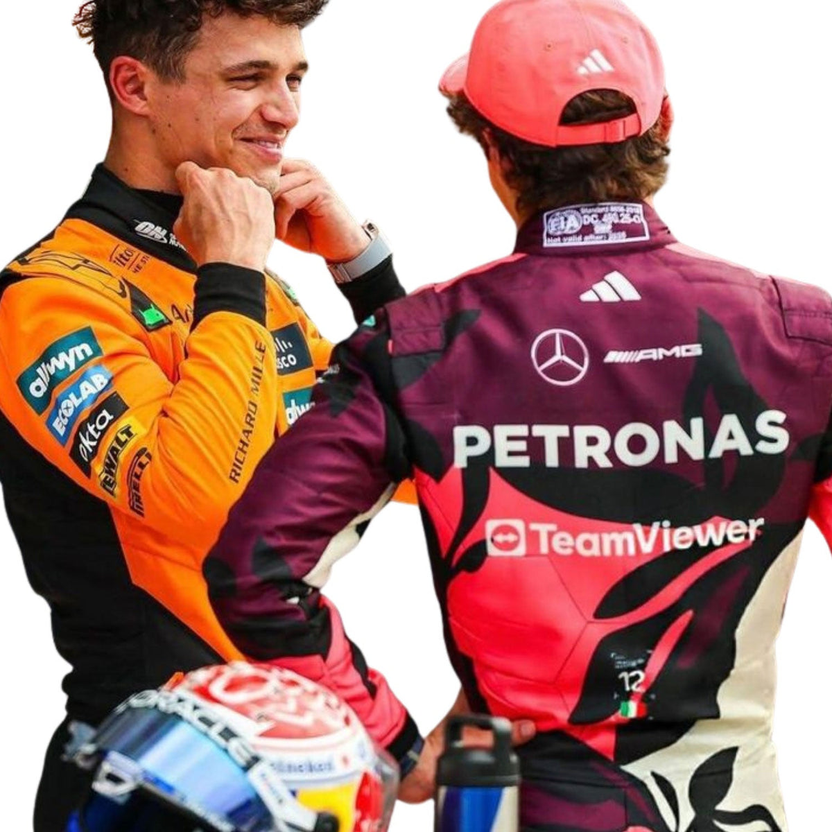 Andrea Kimi Antonelli & Lando Norris F1 Race Mercedes Miami GP Grand Prix Suit Close View