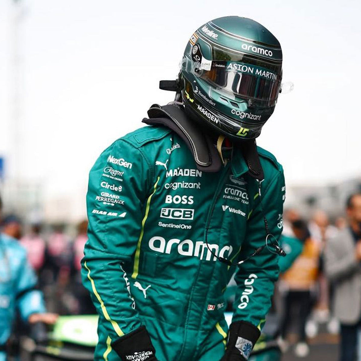 Lance Stroll F1 Race Aston Martin Motorsport Suit Close View