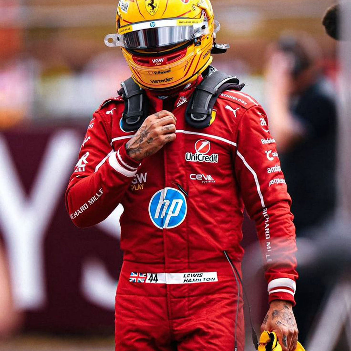 Lewis Hamilton F1 Race Ferrari Grand Prix Suit Close View