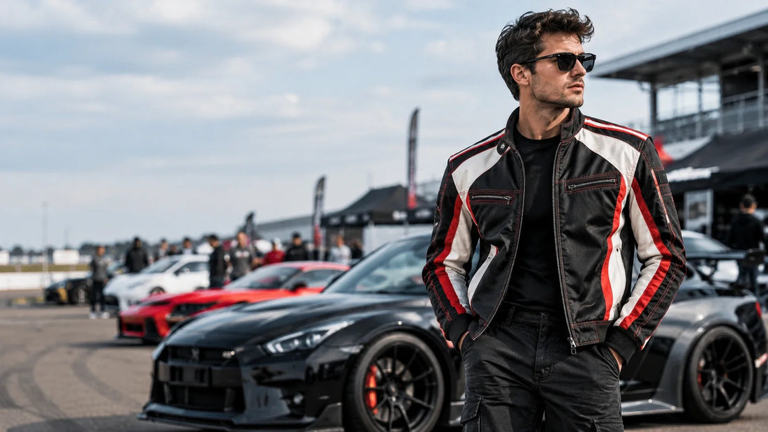 Motorsport-inspired racing jacket styled for car meets and track day events