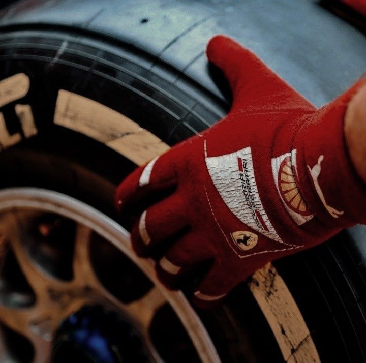 Pair of printed racing gloves with textured grip palms