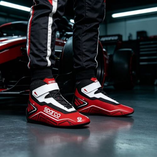 Narrow karting shoe with reinforced toe cap