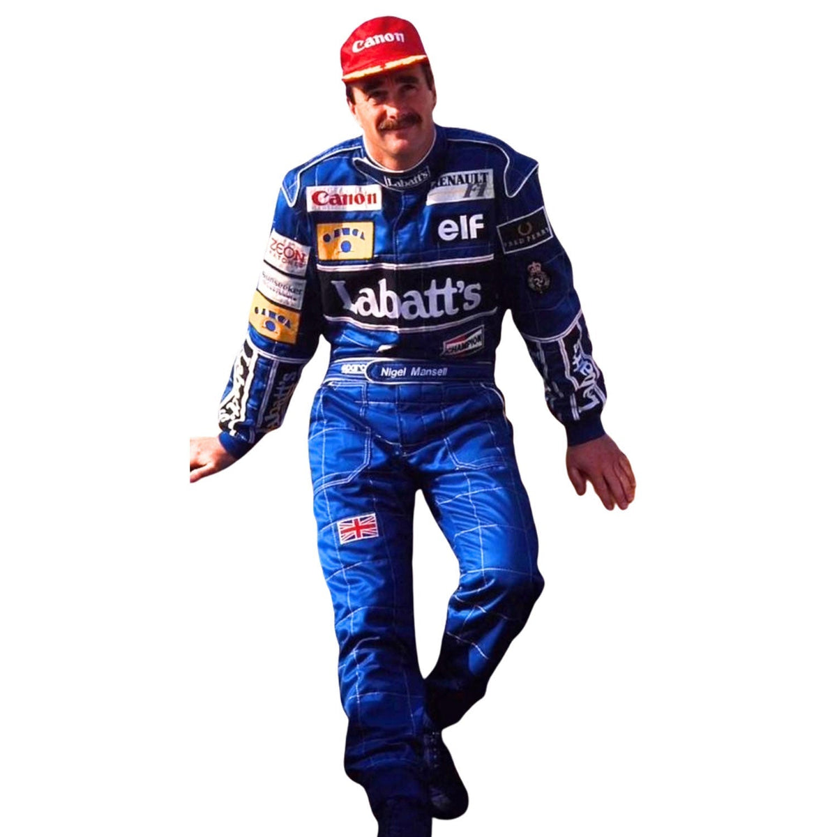 Nigel Mansell F1 Race Replica Williams Motorsport blue racing suit with various sponsor logos front view