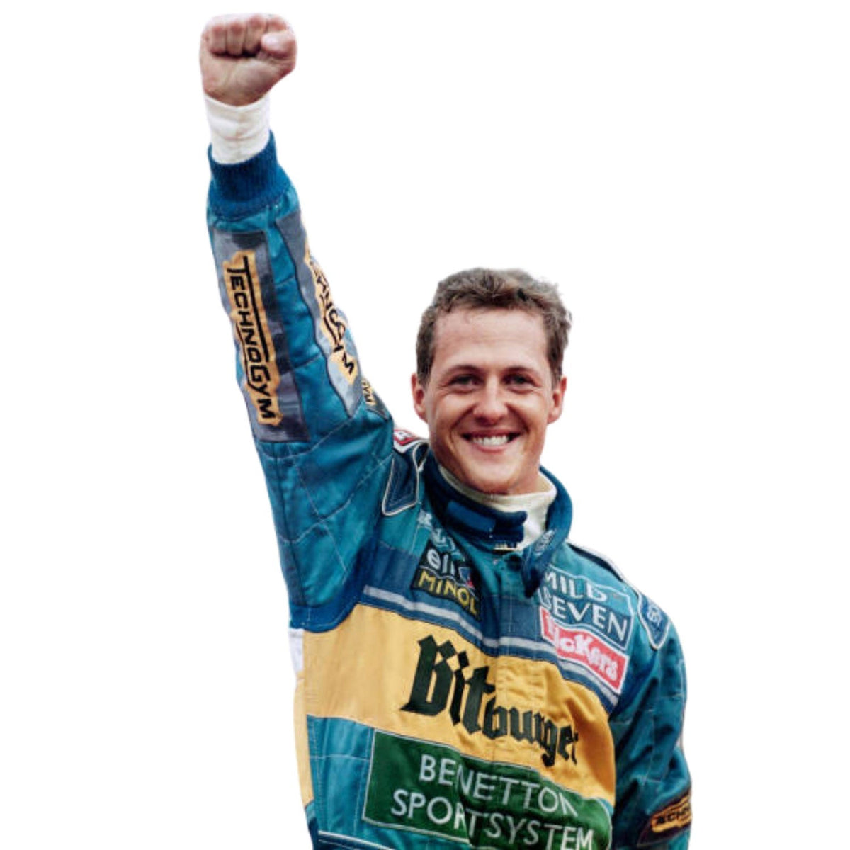 Michael Schumacher F1 Race Replica BitBurger Benetton Grand Prix Suit  Close-up View