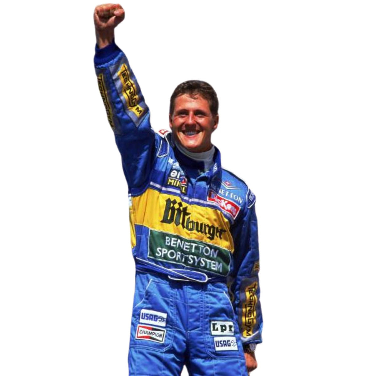 Michael Schumacher F1 Race Replica BitBurger Benetton Motorsport Suit  Close-up View