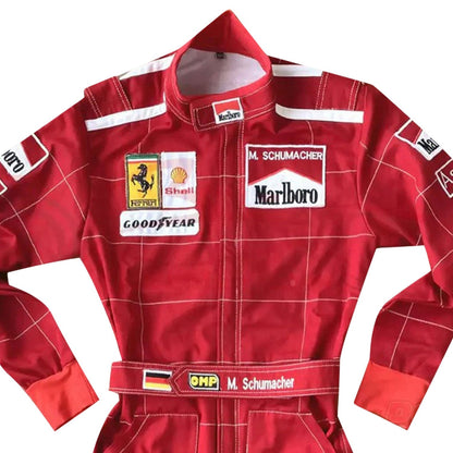 Michael Schumacher F1 Race Replica Ferrari Driver Suit Close-up View