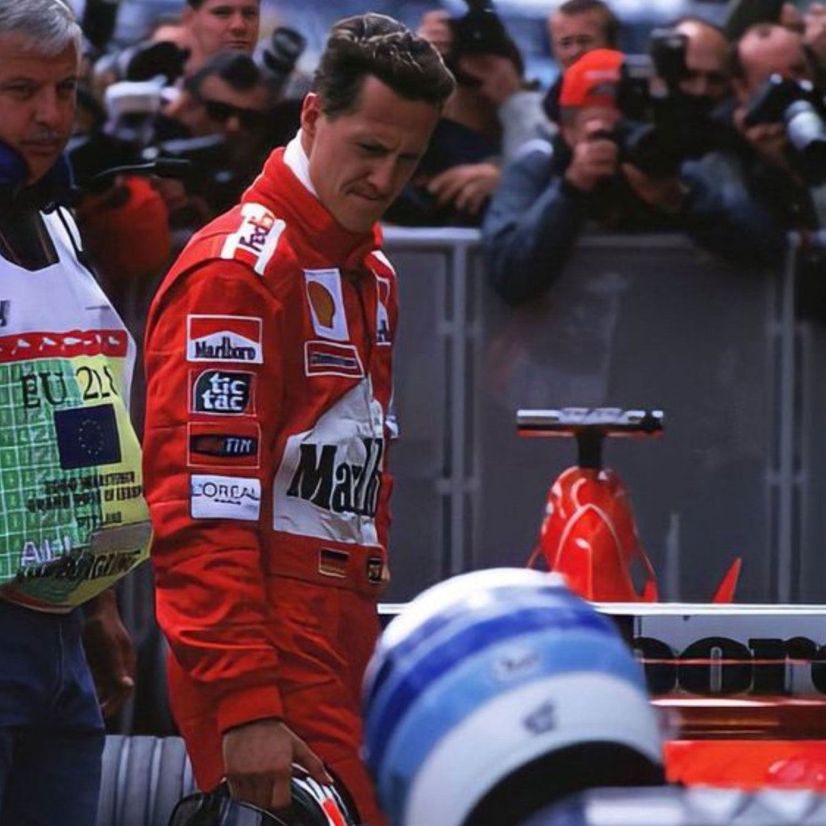 Michael Schumacher F1 Race Ferrari Driver Suit  Close-up View