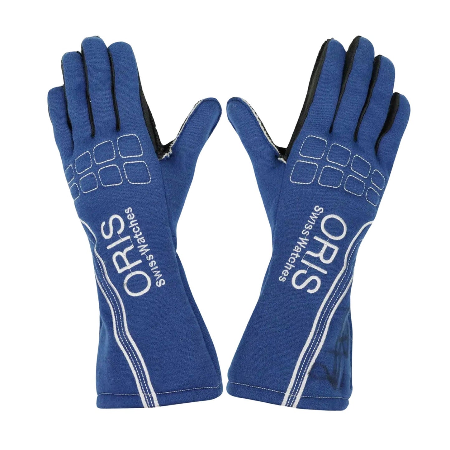 Blue Nico Rosberg 2007 Williams F1 Race Gloves Replica laid flat, front view, showing the full racing design and replica stitching