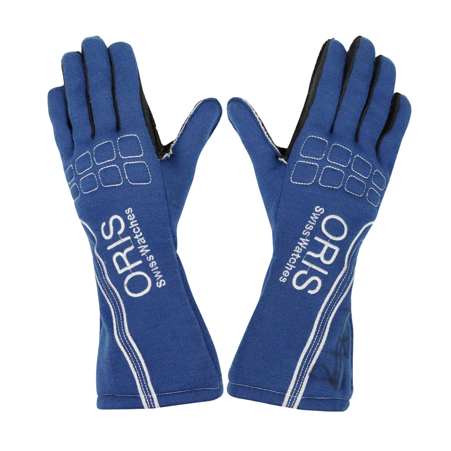 Blue Nico Rosberg 2007 Williams F1 Race Gloves Replica laid flat, front view, showing the full racing design and replica stitching