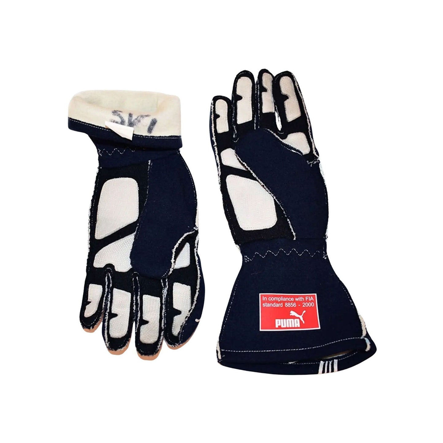Black Sebastian Vettel 2007 Toro Rosso F1 Race Gloves shown side-on, highlighting the wrist strap and grip texture for grand prix use