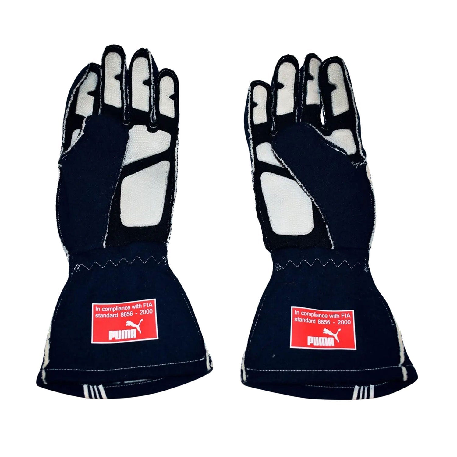 Black Sebastian Vettel 2007 Toro Rosso F1 Race Gloves in close-up detail, showing the palm grip pattern used in GP racing conditions