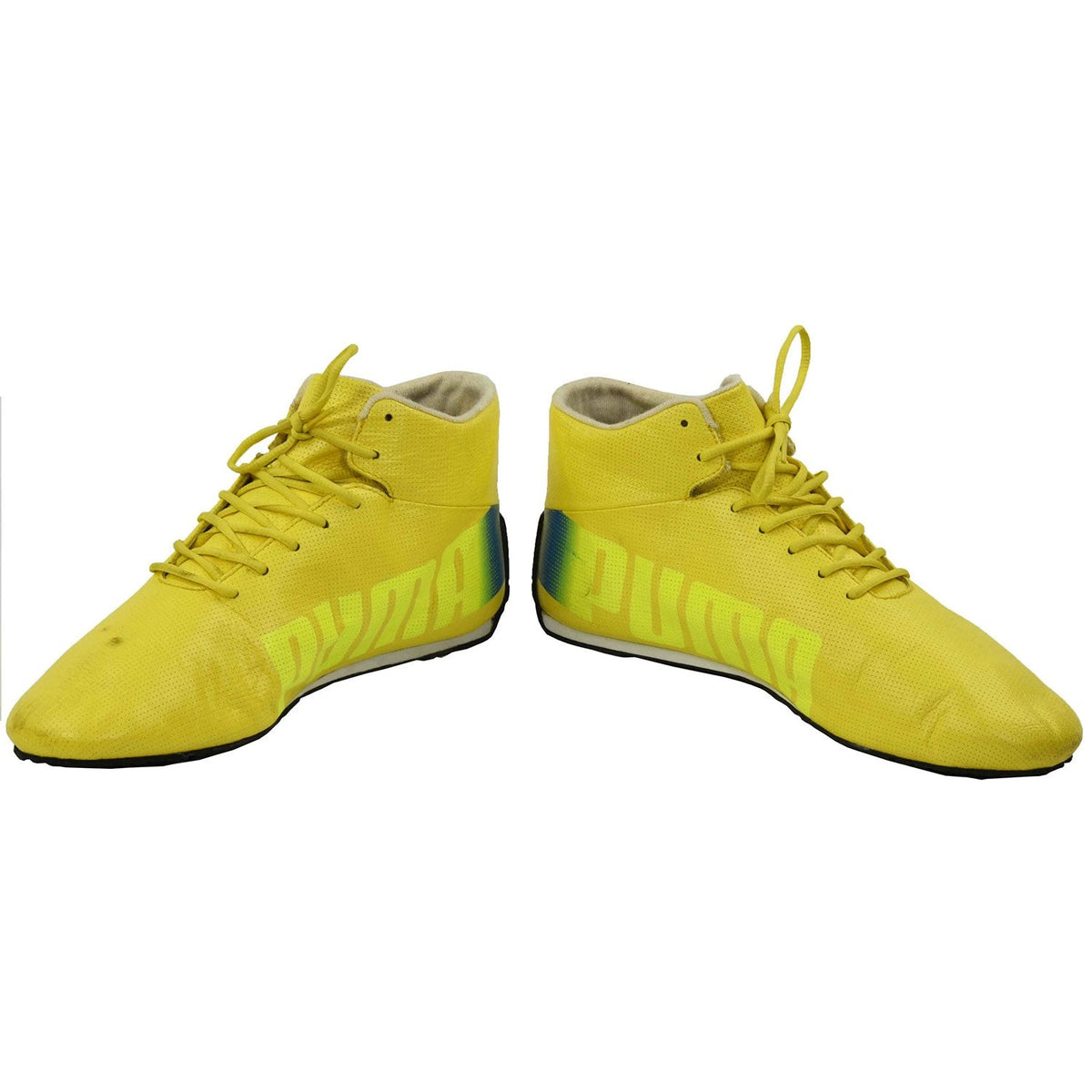 yellow racing shoes for Nico Rosberg supporters, with logo-style graphics across the upper. A neat match for a printed race suit or fan attire.