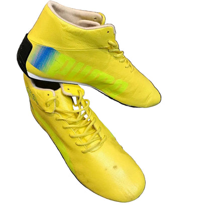 yellow fan footwear from the 2013 season, showing the laced front and padded collar. Comfortable fan shoes for supporters, karters and collectors.