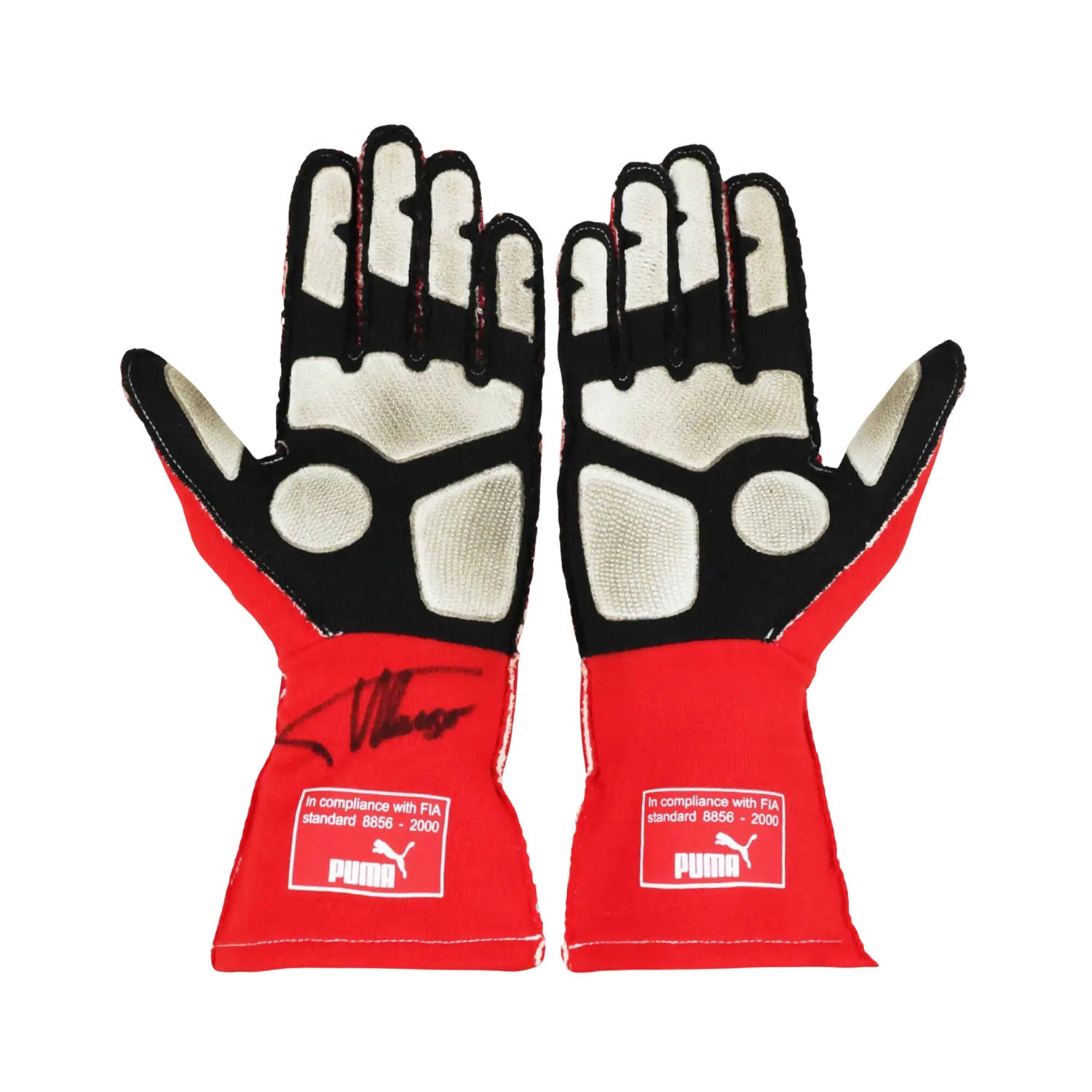 Red Fernando Alonso 2014 Ferrari F1 Race Gloves shown side-on, highlighting the wrist strap and grip texture for grand prix use