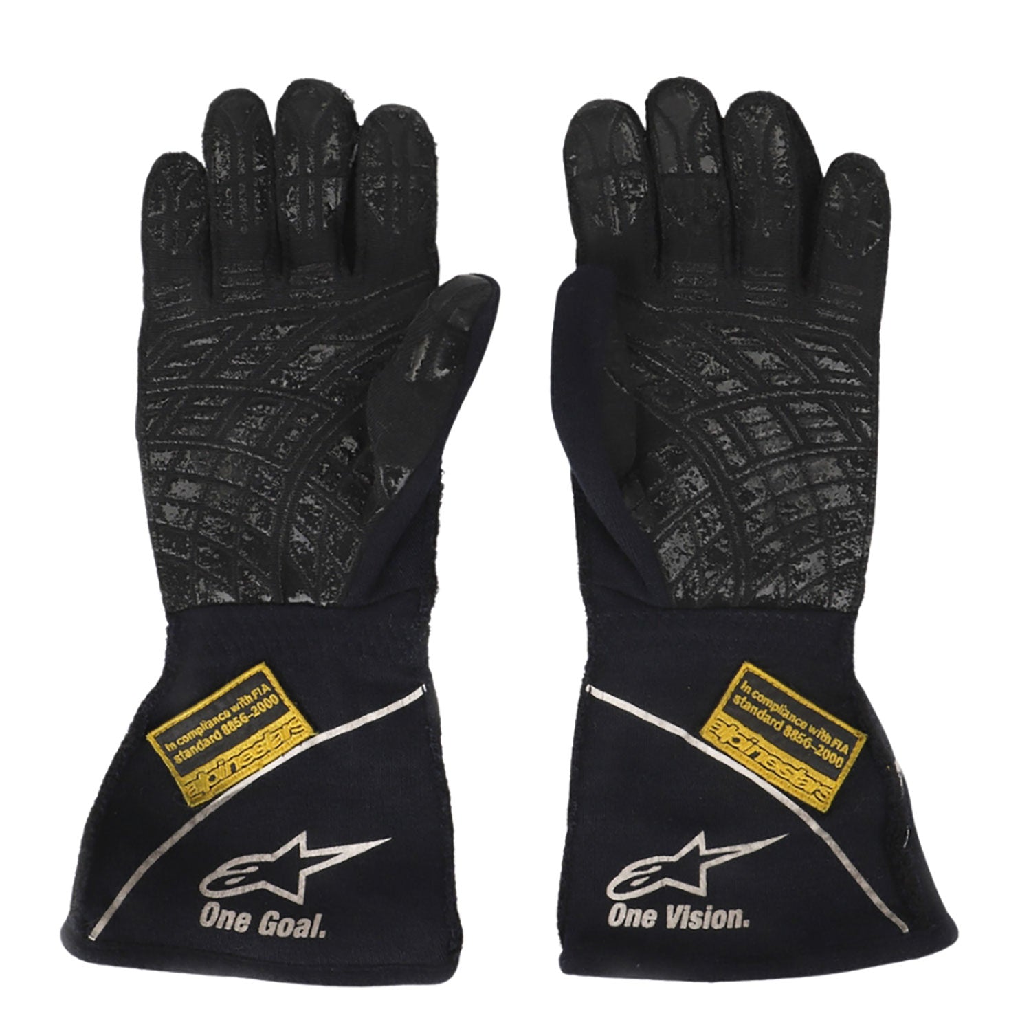 Black Valtteri Bottas 2015 Williams Martini F1 Race Gloves Replica shown side-on, highlighting the wrist strap and grip texture for grand prix use