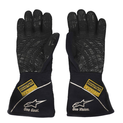 Black Valtteri Bottas 2015 Williams Martini F1 Race Gloves Replica shown side-on, highlighting the wrist strap and grip texture for grand prix use