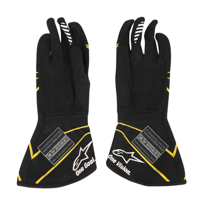 Black Esteban Ocon 2016 Renault F1 Race Gloves Replica shown side-on, highlighting the wrist strap and grip texture for grand prix use