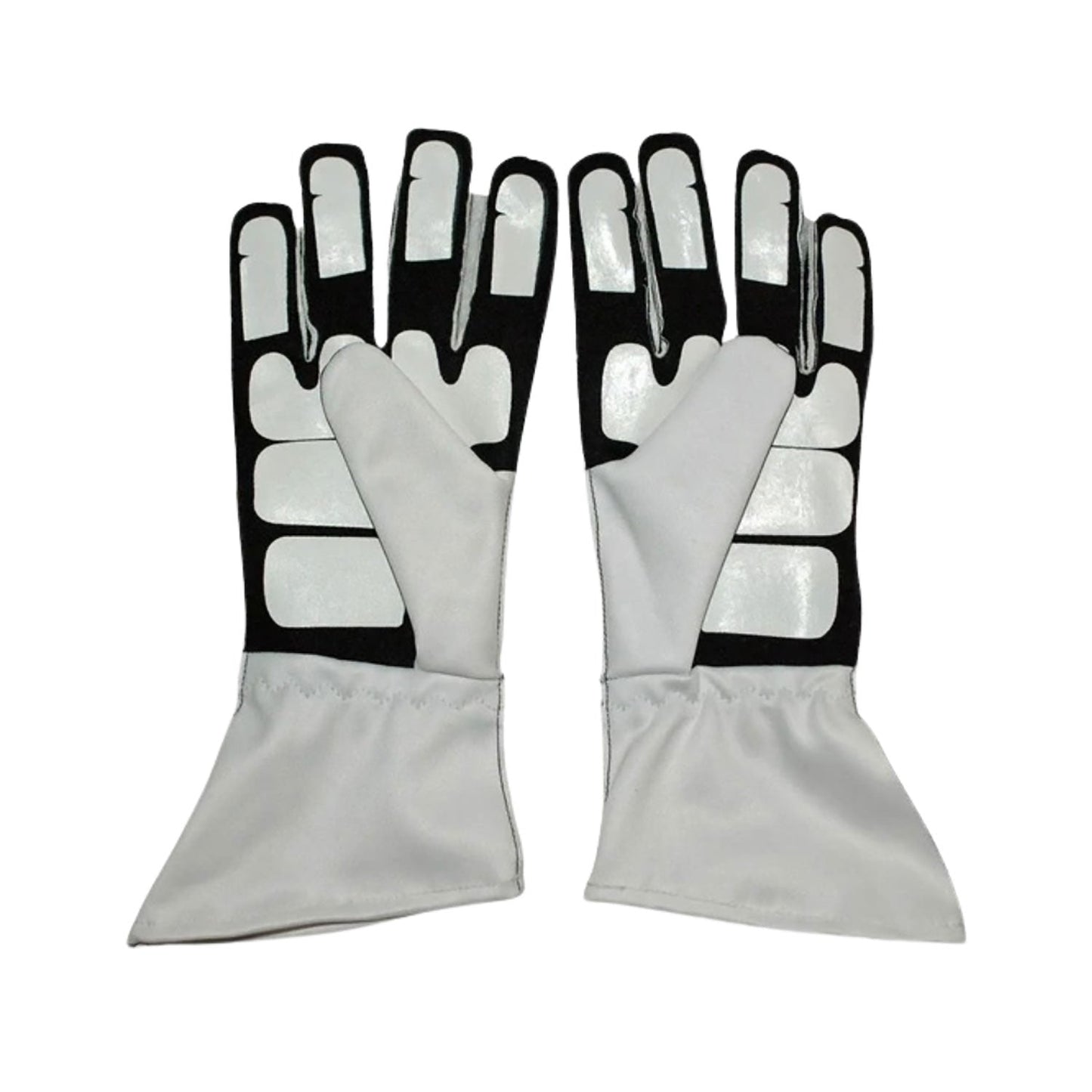 White Nico Rosberg 2016 Mercedes Petronas F1 Race Gloves Replica shown side-on, highlighting the wrist strap and grip texture for grand prix use