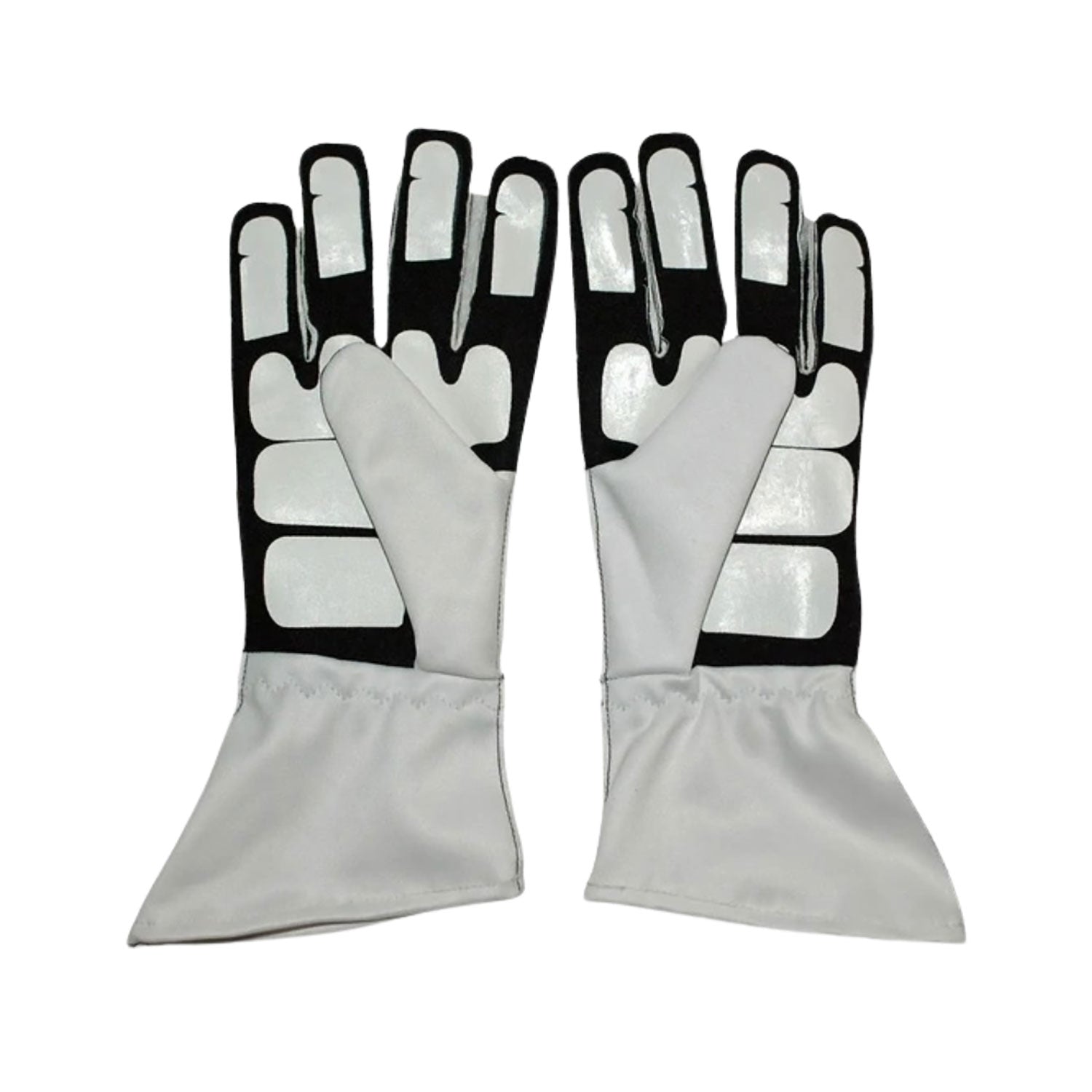 White Nico Rosberg 2016 Mercedes Petronas F1 Race Gloves Replica shown side-on, highlighting the wrist strap and grip texture for grand prix use