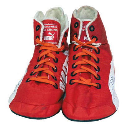 red and white racing shoes for Sebastian Vettel supporters, highlighting the moulded sole and low profile. Everyday racing attire for fans who never switch off.