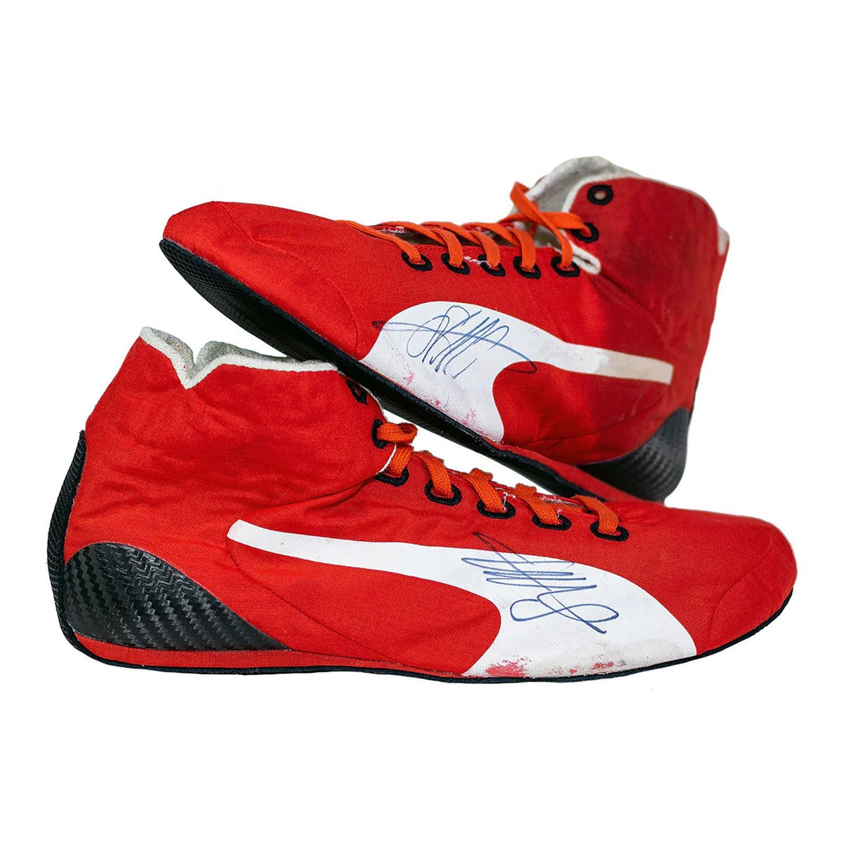 red and white fan footwear from the 2016 season, showing the heel detail and soft lining. A neat match for a printed race suit or fan attire.