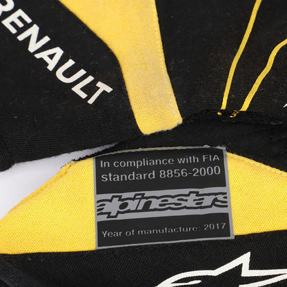 Black Carlos Sainz 2017 Renault F1 Replica Race Gloves shown side-on, highlighting the wrist strap and grip texture for grand prix use