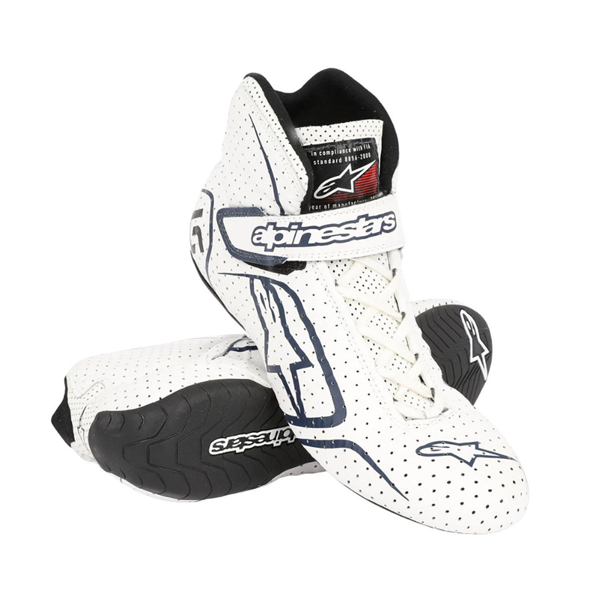 white fan footwear from the 2017 season, with printed colour panels along the sides. Race day attire footwear that matches any racing jumpsuit.