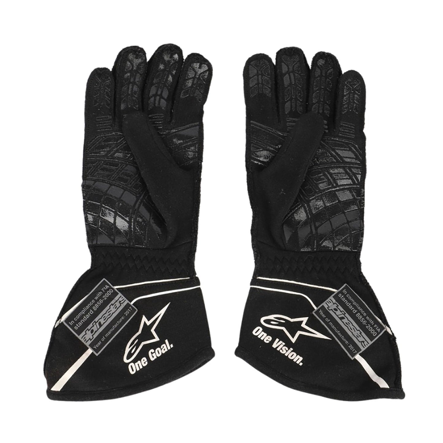 Black Nico Hülkenberg 2017 Renault F1 Replica Race Gloves shown side-on, highlighting the wrist strap and grip texture for grand prix use