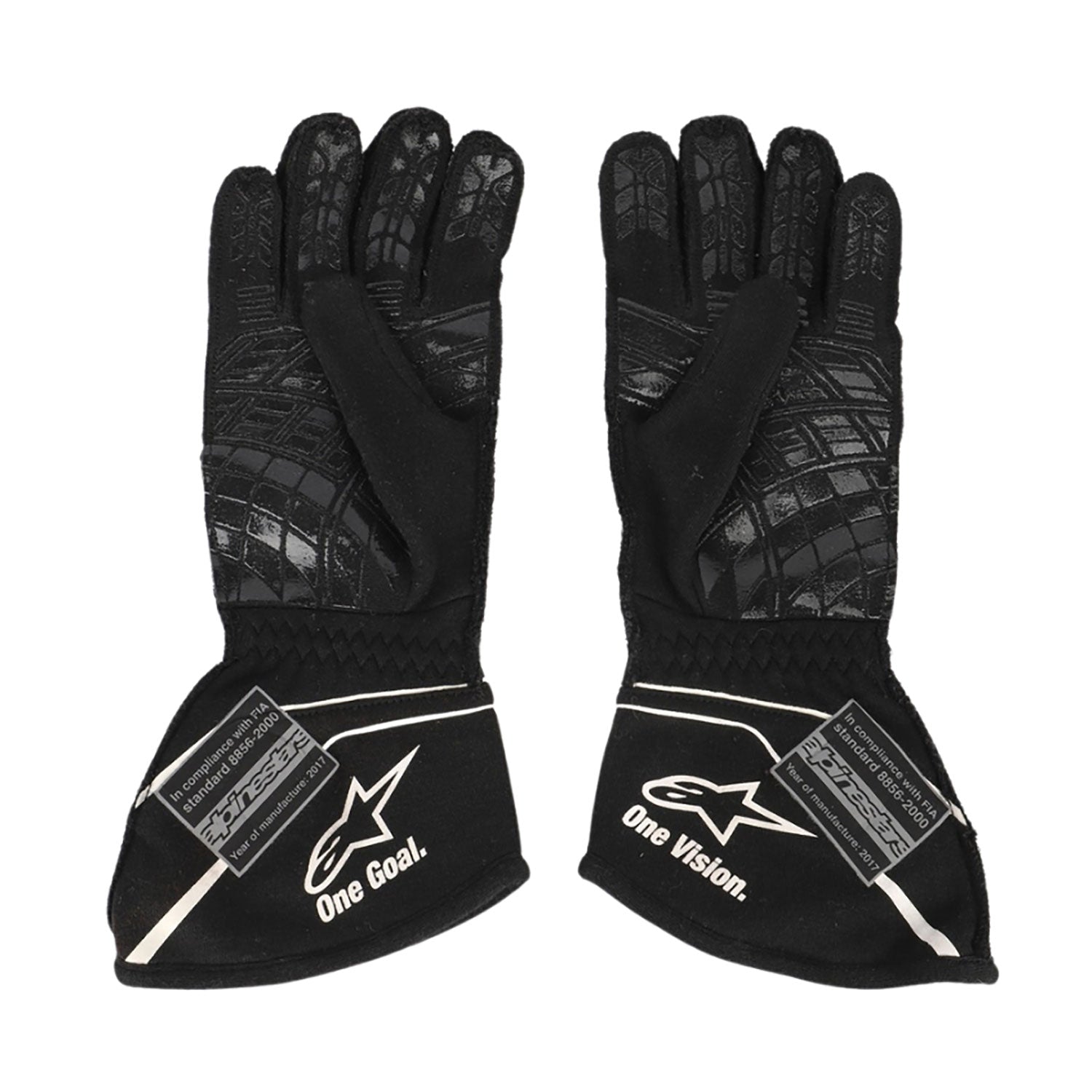Black Nico Hülkenberg 2017 Renault F1 Replica Race Gloves shown side-on, highlighting the wrist strap and grip texture for grand prix use