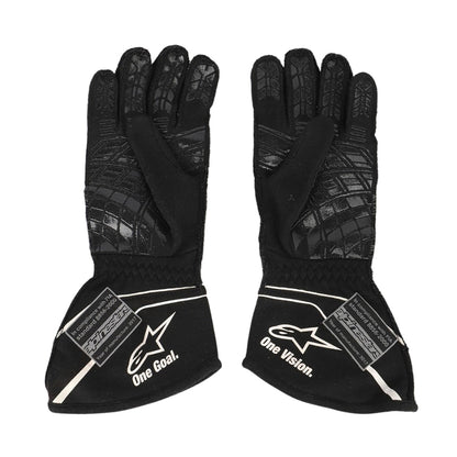 Black Nico Hülkenberg 2017 Renault F1 Replica Race Gloves shown side-on, highlighting the wrist strap and grip texture for grand prix use